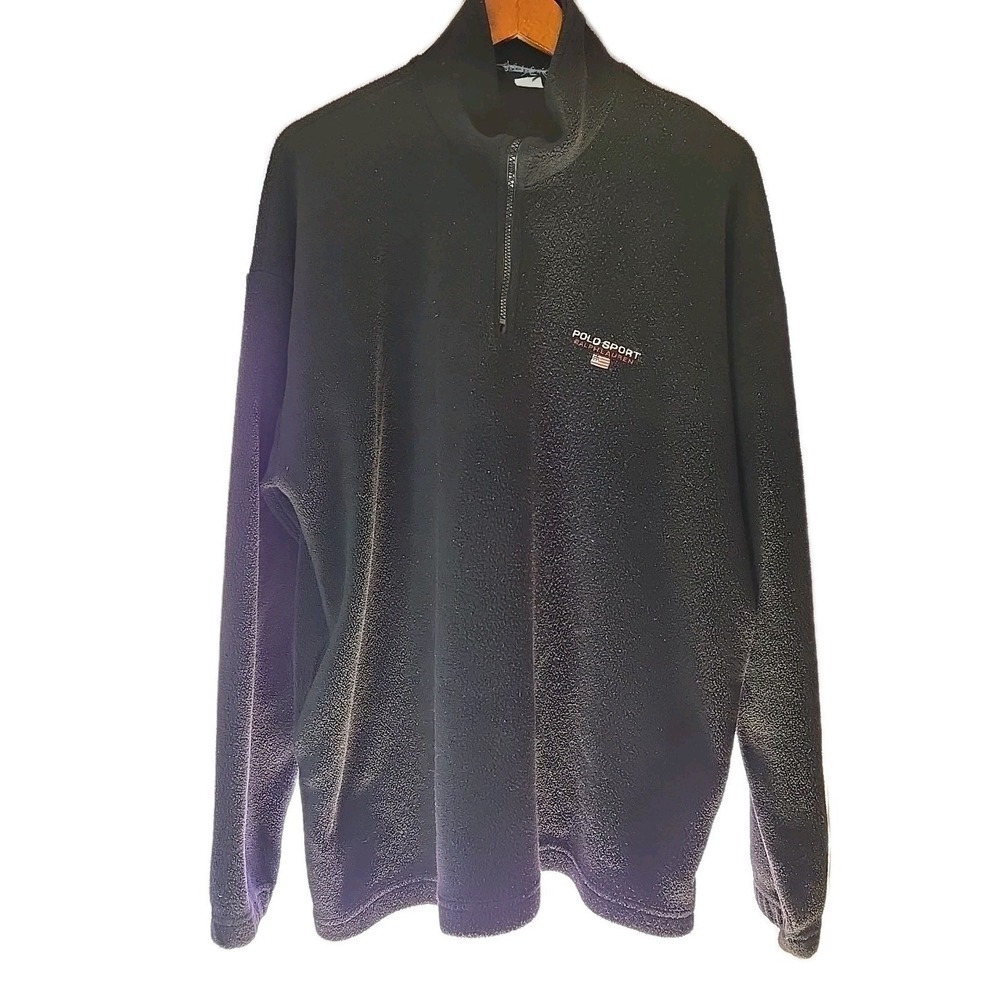 Vtg Polo Sport Ralph Lauren Sweatshirt Men's 2XL Black Fleece 1/4 Zip 90s USA - Picture 3 of 16